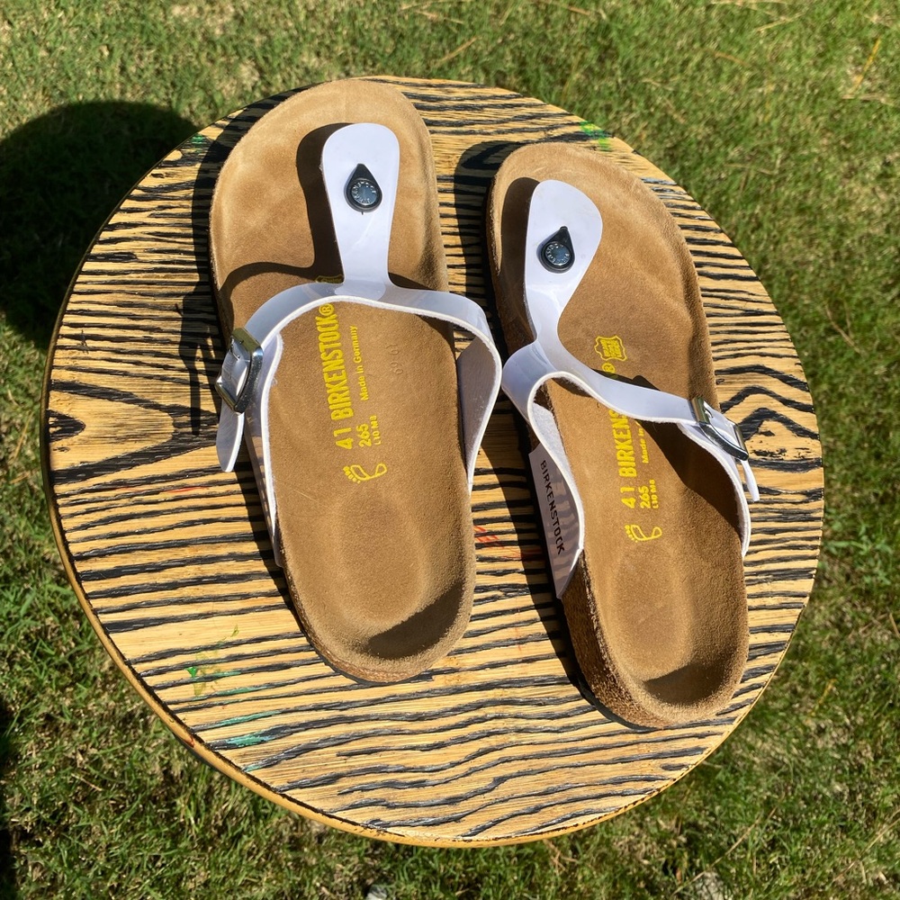 Birkenstock White and Brown Women's Sandals